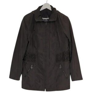 Barbara Lebek dark grey full zip stowable hooded jacket size 10